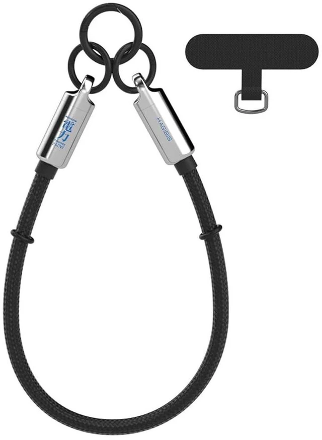 Main image of AJMRTC USB C to C Short Cable with Phone Lanyard, 240W Fast Charging 480Mbps Data Sync Cord, 1FT Wrist Lanyard Type-C Cable for iPhone 17 16 15 Pro Max, iPad Pro, Silver