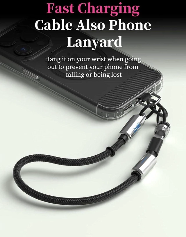 Alt view image 7 of 7 - AJMRTC USB C to C Short Cable with Phone Lanyard, 240W Fast Charging 480Mbps Data Sync Cord, 1FT Wrist Lanyard Type-C Cable for iPhone 17 16 15 Pro Max, iPad Pro, Silver
