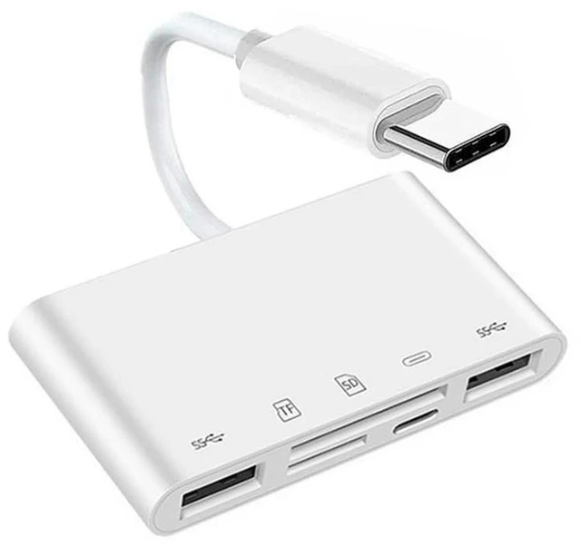 Main image of AJMRTC 5-in-1 USB-C Multiport Card Reader Adapter, USB2.0 Type-C to TF Micro SD SDXC, Dual USB3.0 Female Ports with 27W PD Charging, OTG Converter for Laptop, Tablet, Smartphone