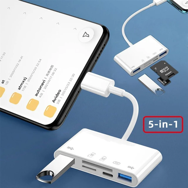 Alt view image 3 of 7 - AJMRTC 5-in-1 USB-C Multiport Card Reader Adapter, USB2.0 Type-C to TF Micro SD SDXC, Dual USB3.0 Female Ports with 27W PD Charging, OTG Converter for Laptop, Tablet, Smartphone