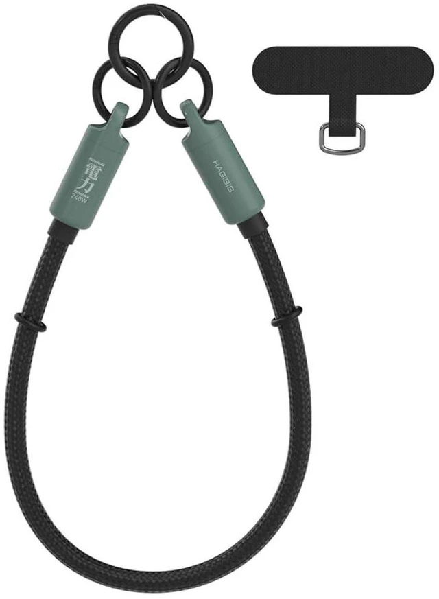 Main image of AJMRTC USB-C to USB-C Short Cable with Phone Wrist Lanyard, 1FT Grey Green 240W PD Fast Charging Cord, 480Mbps Data Transfer, Portable Type-C Cable for iPhone 15 16 17 Pro Max, iPad Pro