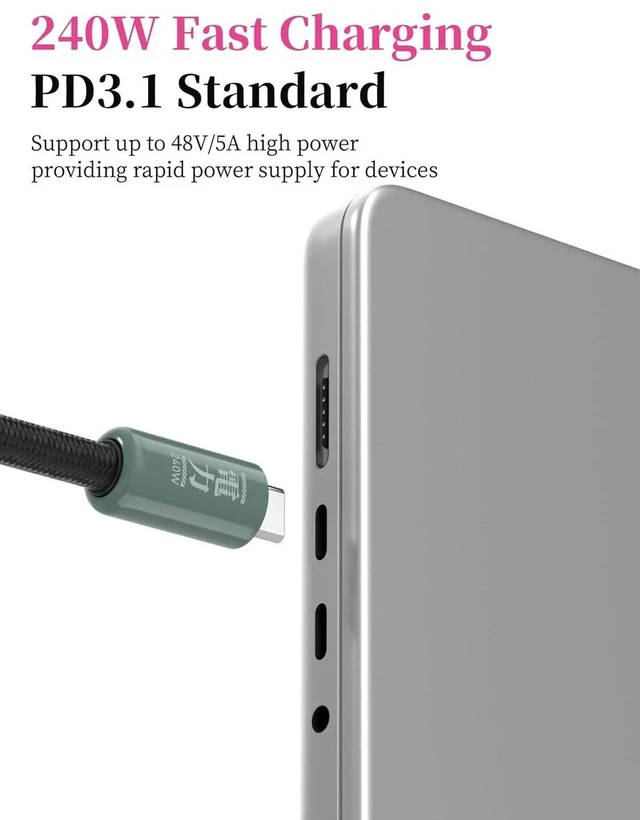 Alt view image 2 of 7 - AJMRTC USB-C to USB-C Short Cable with Phone Wrist Lanyard, 1FT Grey Green 240W PD Fast Charging Cord, 480Mbps Data Transfer, Portable Type-C Cable for iPhone 15 16 17 Pro Max, iPad Pro