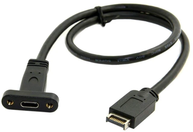 Main image of AJMRTC USB3.1 Front Panel Header to USB-C Female Extension Cable, 40cm Panel Mount Screw Lock Type-C Port Extension Cord, Internal PC Wiring for Desktop Case Front Panel DIY