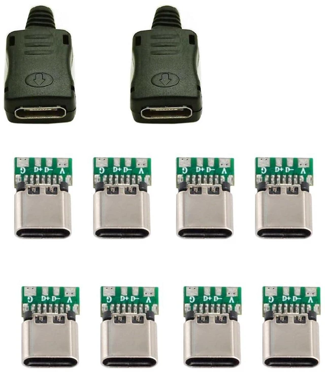 Main image of AJMRTC 10 Sets DIY 4Pin USB 2.0 Type C Female Socket SMT Connector with PCB Board, Housing & 3.0mm SR Strain Relief, USB-C Receptacle Jack for Electronic Repair & DIY Project