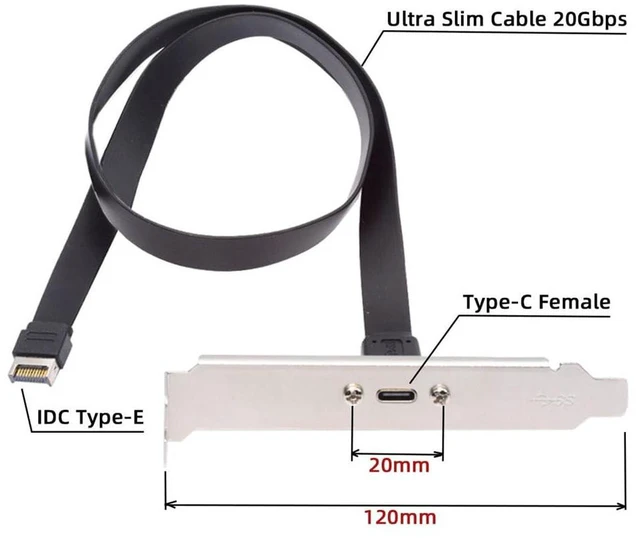 Alt view image 2 of 7 - AJMRTC 20Gbps USB 3.2 20Pin Front Panel Header Type-E IDC to USB-C Female Extension Cable with Panel Mount Screw, Chassis Type-E to USB-C Port Adapter Cable for Desktop PC Case