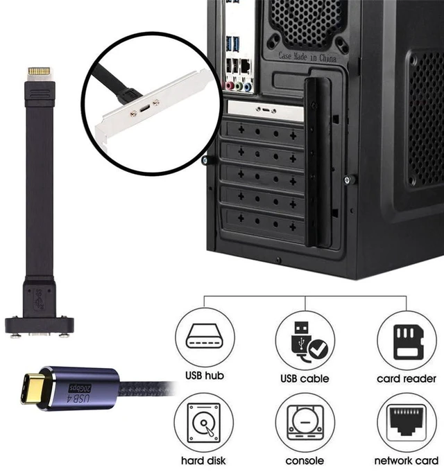 Alt view image 5 of 7 - AJMRTC 20Gbps USB 3.2 20Pin Front Panel Header Type-E IDC to USB-C Female Extension Cable with Panel Mount Screw, Chassis Type-E to USB-C Port Adapter Cable for Desktop PC Case