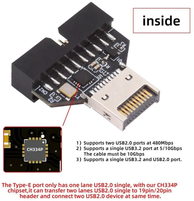 Alt view image 2 of 7 - AJMRTC Type-E USB3.1 Front Panel Header Male to USB3.0 20Pin Female Motherboard Port Expansion Adapter with Chipset, Internal USB Header Converter for Desktop PC Case Upgrade