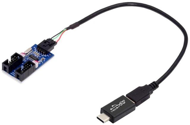 Main image of AJMRTC USB 3.1 to 9Pin 10Pin Motherboard Header HUB, USB-C to USB2.0 Type-A Male 1 to 2 Female Internal Port Multiplier, Desktop PC Internal USB Header Splitter Adapter
