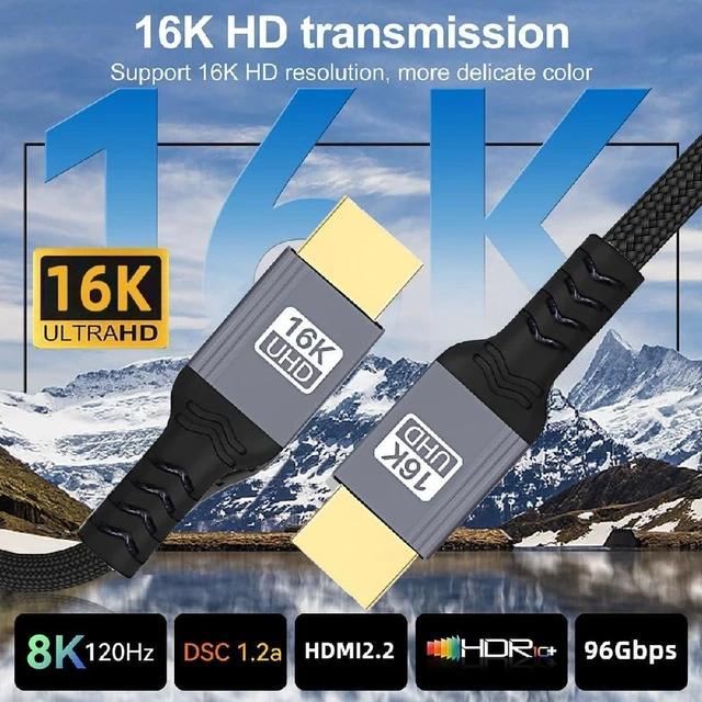 Alt view image 3 of 7 - AJMRTC HDMI 2.2 Cable 100cm, 96Gbps Ultra High Speed Male to Male UHD Cord, Supports 16K@60Hz & 8K@120Hz, HDMI Video Cable for HDTV, Monitor, Desktop, Laptop & Projector