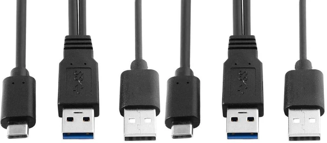 Main image of AJMRTC Type-C to USB3.0 Male & USB2.0 Dual Y Splitter Cable, Dual Port Power & Data Y Cord for External Hard Drive Laptop Data Transfer, Pack of 2