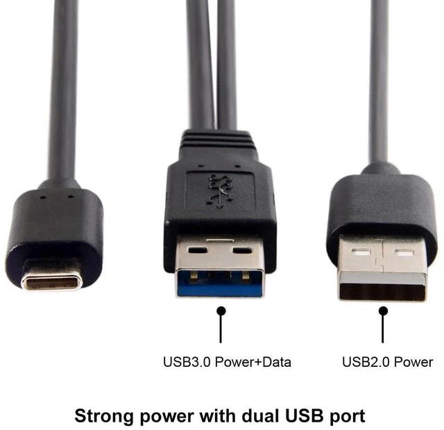 Alt view image 6 of 7 - AJMRTC Type-C to USB3.0 Male & USB2.0 Dual Y Splitter Cable, Dual Port Power & Data Y Cord for External Hard Drive Laptop Data Transfer, Pack of 2