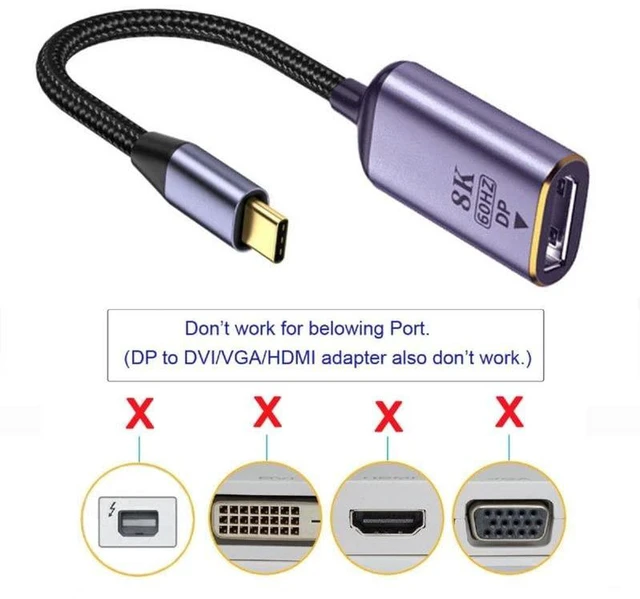 Alt view image 4 of 7 - AJMRTC USB4 Type-C to DisplayPort DP Female Cable, Supports 8K@60Hz UHD & 4K Video Output, USB-C Source to DP Female Converter Cord for Monitor, External Display and Visual Workstation