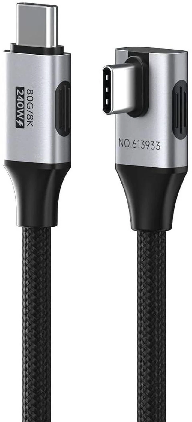 Main image of AJMRTC USB4 V2.0 Vertical 90 Degree Braided USB-C Cable, 80Gbps 240W Fast Charging 8K@60Hz Video Cord, 0.8FT for iPhone 17 16 15 Pro Max, iPad Pro, MacBook, Thunderbolt 5/4 Devices
