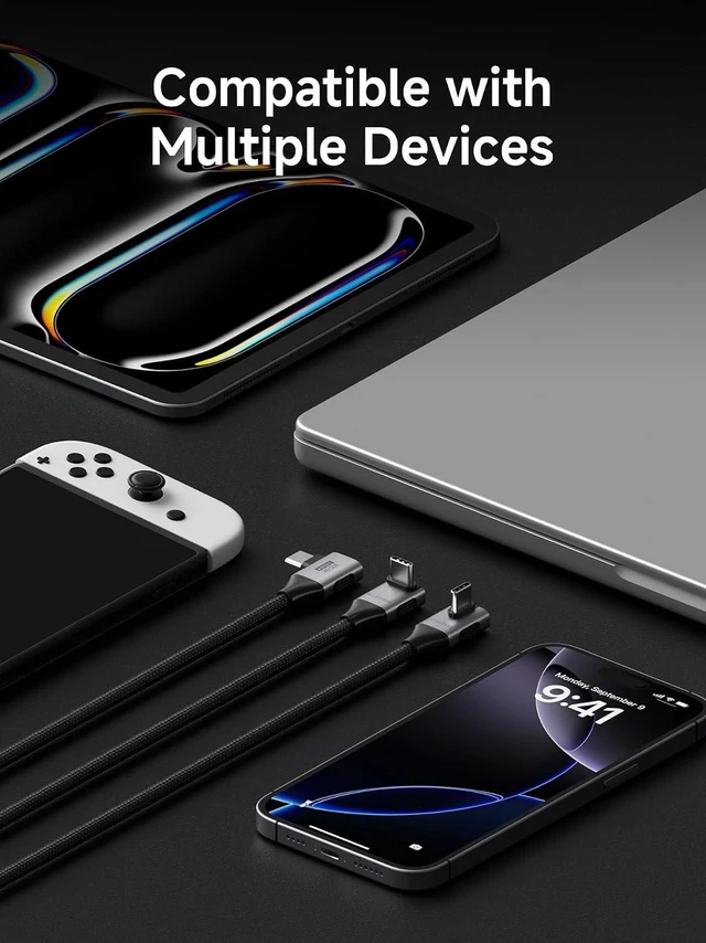 Alt view image 7 of 7 - AJMRTC USB4 V2.0 Vertical 90 Degree Braided USB-C Cable, 80Gbps 240W Fast Charging 8K@60Hz Video Cord, 0.8FT for iPhone 17 16 15 Pro Max, iPad Pro, MacBook, Thunderbolt 5/4 Devices