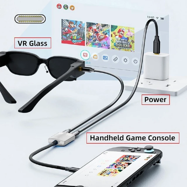 Alt view image 4 of 7 - AJMRTC White USB-C 1-to-2 Splitter Cable, USB-C Male to Dual USB-C Female, 8K Video, OTG & 100W PD Power Delivery Cord for VR AR Glasses, NS Handheld Console, Laptop, Tablet & Smartphone
