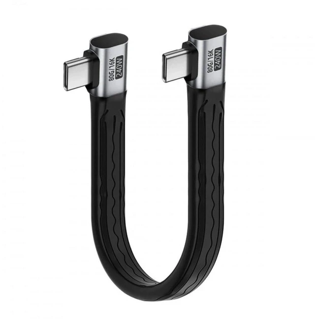 Main image of AJMRTC 13cm Dual Right Angled Flat Slim FPC USB5.0 Cable, 80Gbps Bandwidth, 240W PD Charging, 16K@30Hz,8K/5K@60Hz Video Cord, Backward Compatible with USB4.0, Thunderbolt 3/4/5 for Laptop Docking