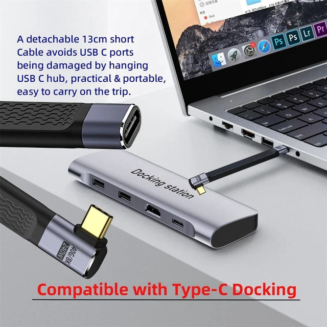 Alt view image 6 of 7 - AJMRTC 13cm Right Angled Slim Flat USB4 Male to Female Extension Cable, 40Gbps Full-Function USB-C Extender, 240W PD Fast Charging, 8K@60Hz Video Output Cord Compatible with Thunderbolt 3/4 for Dockin