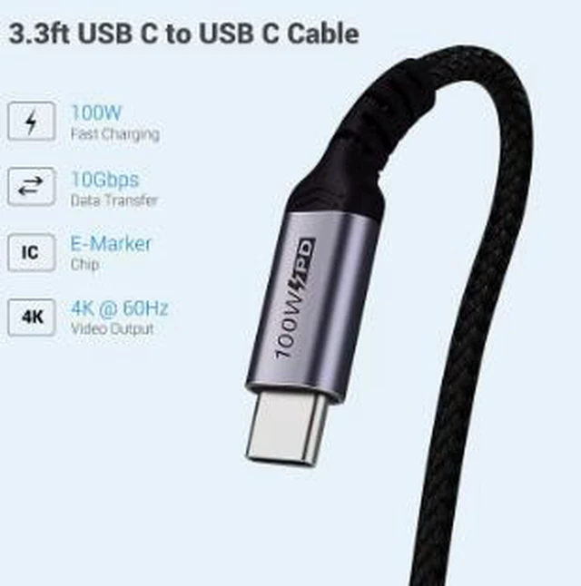 Alt view image 3 of 4 - AJMRTC 9.8FT(3M) USB 3.2 Gen2 Type C Male to Male Full-Function Cable, 10Gbps Data Transfer, 100W PD Fast Charging, 4K@60Hz Video Output Cord for Laptop, External SSD, Monitor, Tablet & USB-C Mobile