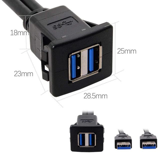 Alt view image 4 of 6 - AJMRTC 1M Waterproof Dual USB3.0 Latch Mount Extension AUX Cable, Flush Panel Mount Dual USB 3.0 Port Cord for Car Dashboard, Truck, Motorcycle, Boat & Marine Panel Installation, High Speed Data