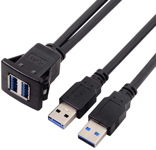 Alt view image 5 of 6 - AJMRTC 1M Waterproof Dual USB3.0 Latch Mount Extension AUX Cable, Flush Panel Mount Dual USB 3.0 Port Cord for Car Dashboard, Truck, Motorcycle, Boat & Marine Panel Installation, High Speed Data