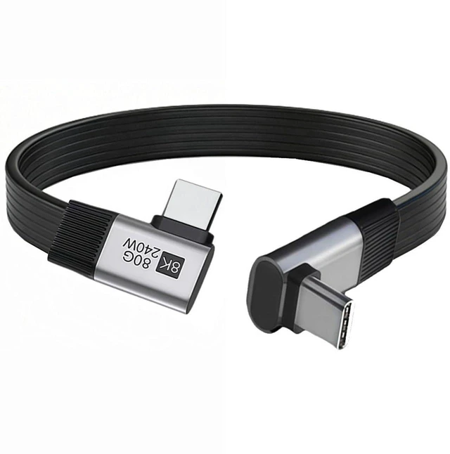 Main image of AJMRTC 20cm USB5.0 Flat Slim FPC Male to Male Extension Cable, Up Angled to Right Angled 90 Degree, 80Gbps Bandwidth, 240W PD Fast Charging, 16K@30Hz,8K@60Hz,5K@60Hz Video Cord, Compatible with 40Gbps