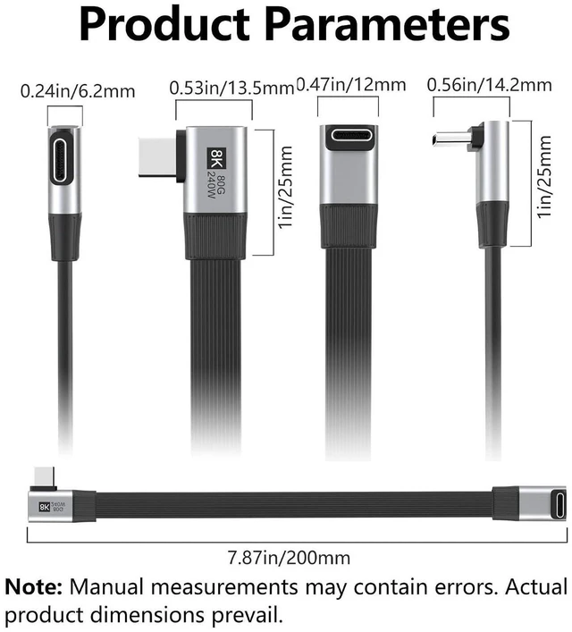 Alt view image 3 of 7 - AJMRTC 20cm USB5.0 Flat Slim FPC Male to Male Extension Cable, Up Angled to Right Angled 90 Degree, 80Gbps Bandwidth, 240W PD Fast Charging, 16K@30Hz,8K@60Hz,5K@60Hz Video Cord, Compatible with 40Gbps