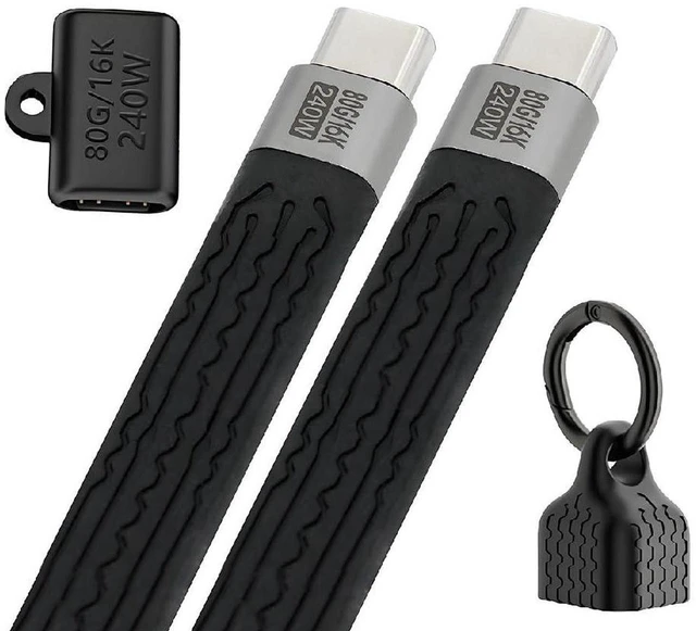 Main image of AJMRTC Flat Slim FPC USB5.0 Male to Female Extension Cable with Lanyard, 80Gbps,240W PD,16K@30Hz,8K/5K@60Hz, Compatible with USB4.0 Thunderbolt3/4/5 for Docking Station, SSD & Laptop