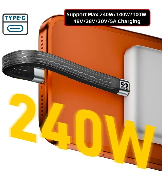 Alt view image 4 of 7 - AJMRTC Flat Slim FPC USB5.0 Male to Female Extension Cable with Lanyard, 80Gbps,240W PD,16K@30Hz,8K/5K@60Hz, Compatible with USB4.0 Thunderbolt3/4/5 for Docking Station, SSD & Laptop