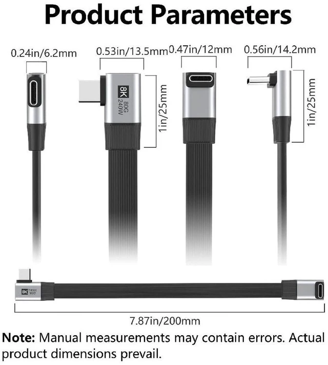 Alt view image 7 of 7 - AJMRTC 20cm USB5.0 Flat Slim FPC Male to Male Extension Cable, 80Gbps,240W PD,16K@30Hz,8K/5K@60Hz, Up to Right 90° Angled, Compatible with USB4.0 Thunderbolt3/4/5 for Docking, SSD & Laptop