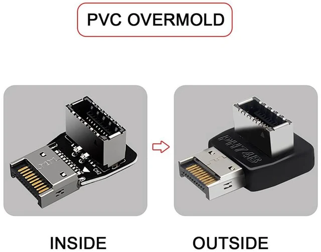 Alt view image 7 of 7 - AJMRTC 2Pcs Overmold USB 3.1 Front Panel Header Male to Female Type-E Motherboard Extension Data Adapter, Internal Type-E Extension Cable for PC Case Motherboard Front Panel
