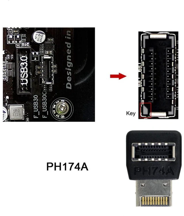 Alt view image 5 of 7 - AJMRTC 2Pcs Overmold USB 3.1 Front Panel Header Male to Female Type-E Motherboard Extension Data Adapter, Internal Type-E Extension Cable for PC Case Motherboard Front Panel