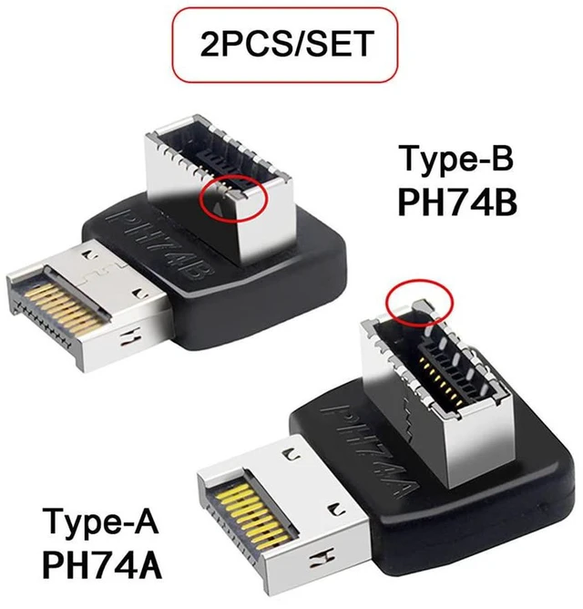 Alt view image 6 of 7 - AJMRTC 2Pcs Overmold USB 3.1 Front Panel Header Male to Female Type-E Motherboard Extension Data Adapter, Internal Type-E Extension Cable for PC Case Motherboard Front Panel
