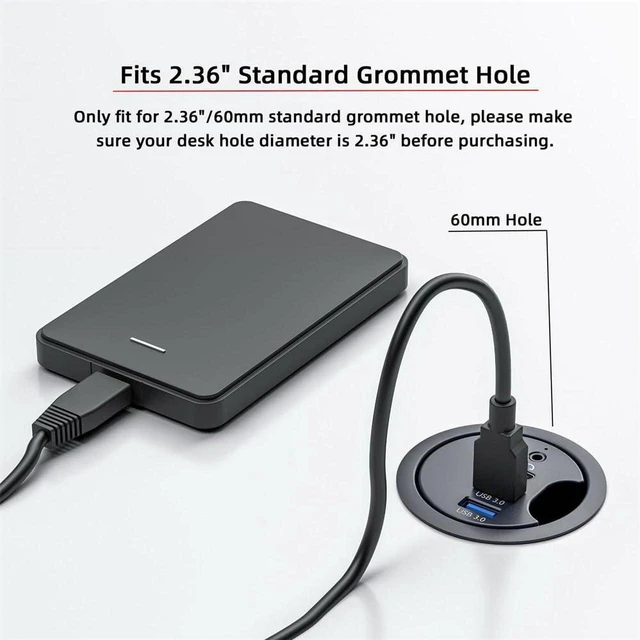 Alt view image 5 of 7 - AJMRTC 2 Port USB3.0 Hub,SD TF USB-C Splitter,60mm Desk Grommet Dock Station,Micro-SD Card Reader for Desktop PC,Combined USB3.0+USB-C+SD/TF Desktop Table Hole Docking Station