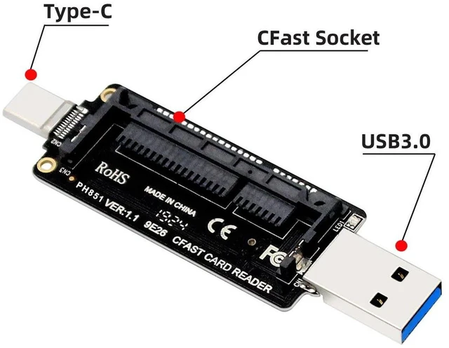 Alt view image 7 of 7 - AJMRTC USB3.0 Type-C to CFast 2.0 Card Adapter PCBA, CFast Card Reader Module for Desktop Laptop, High Speed CFast Memory Card Reader Board Without Housing