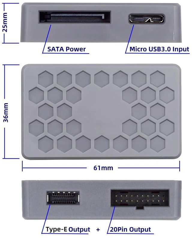 Alt view image 4 of 7 - AJMRTC USB3.1 Front Panel Splitter HUB PCBA, 5Gbps Type-E /19Pin /20Pin /Micro USB3.0 Header Input to Dual Female Type-E & 19/20Pin Socket, Internal Motherboard Adapter for Desktop PC DIY Upgrade