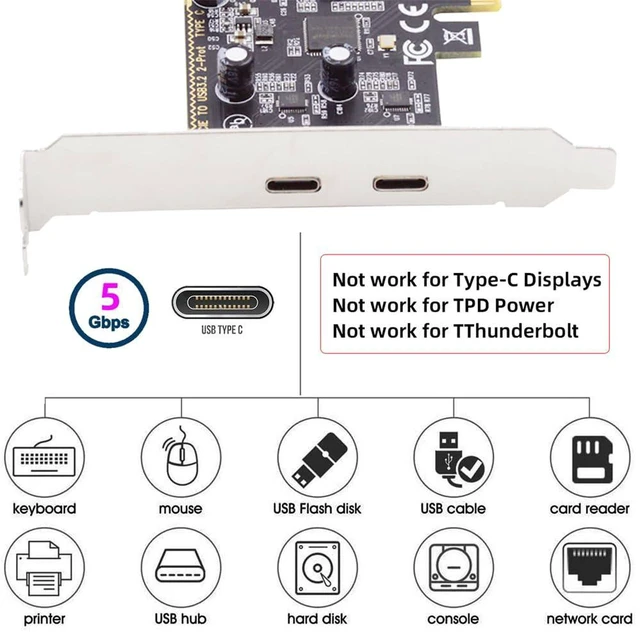 Alt view image 5 of 7 - AJMRTC 5Gbps USB3.1 Gen1 PCIe 1x Expansion Card, ASM1042 Chip Dual Type-C Female Ports PCI Express 1x Adapter with Low Profile Bracket for Desktop PC USB-C Port Upgrade