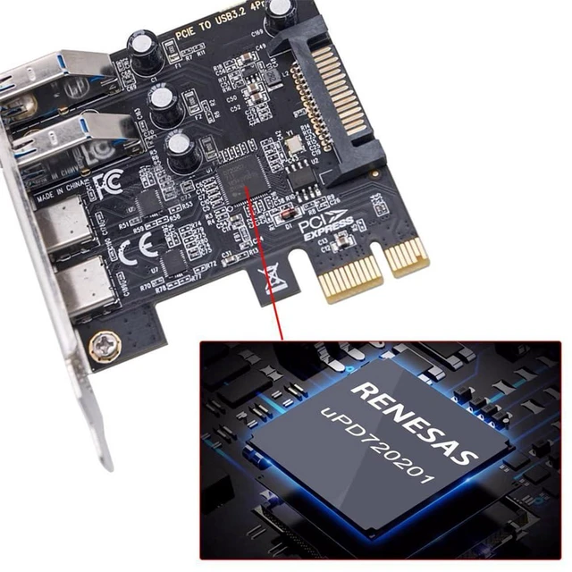 Alt view image 6 of 7 - AJMRTC 5Gbps USB3.1 Gen1 PCIe 1x Expansion Card, Dual Type-A & Type-C Female Ports PCI Express 1x Adapter with Low Profile Bracket for Desktop PC USB Port Upgrade