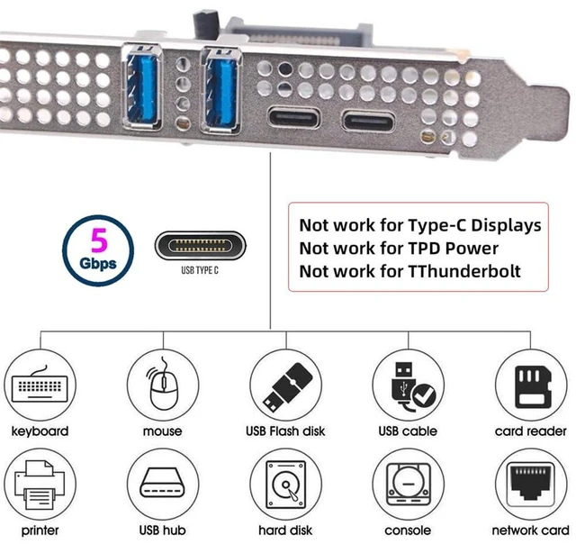 Alt view image 5 of 7 - AJMRTC 5Gbps USB3.1 Gen1 PCIe 1x Expansion Card, Dual Type-A & Type-C Female Ports PCI Express 1x Adapter with Low Profile Bracket for Desktop PC USB Port Upgrade