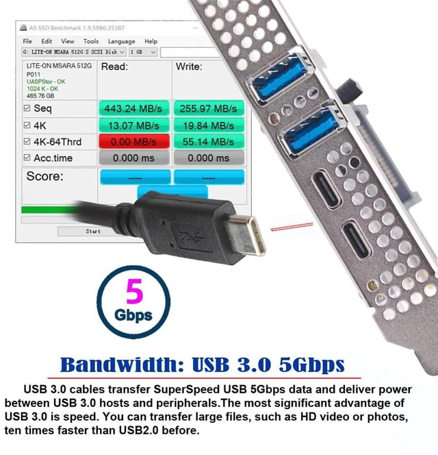 Alt view image 3 of 7 - AJMRTC 5Gbps USB3.1 Gen1 PCIe 1x Expansion Card, Dual Type-A & Type-C Female Ports PCI Express 1x Adapter with Low Profile Bracket for Desktop PC USB Port Upgrade