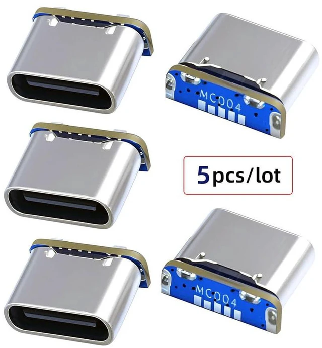 Alt view image 6 of 7 - AJMRTC 5Pcs/Lot DC 5V Solder Type-C Female Socket Connector, SMT Type Replacement for Mini USB 5Pin Female Jack, DIY Power Charging Port Repair Parts