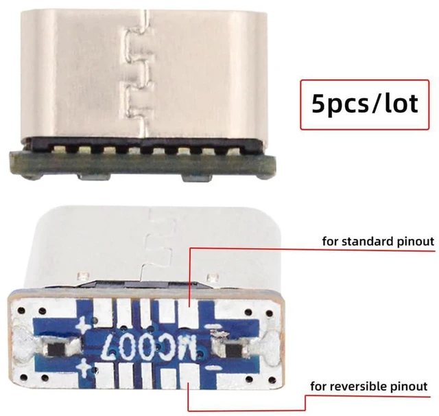 Alt view image 4 of 7 - AJMRTC 5Pcs/Lot DIY Solder Type-C Female Socket Connector, SMT Type DC 5V Power Jack Replacement for Micro USB 5Pin Female Port, PCB Soldering Repair Parts