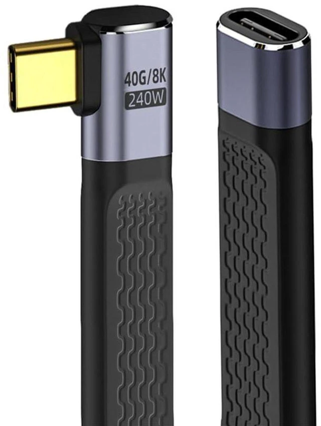 Main image of AJMRTC Right Angled USB4 Extension Cable 13cm, Slim Flat Male to Female 40Gbps Cord, 240W PD Power Delivery, Supports 8K@60Hz Video, Compatible with Thunderbolt 3/4 for Laptop, Dock, External SSD