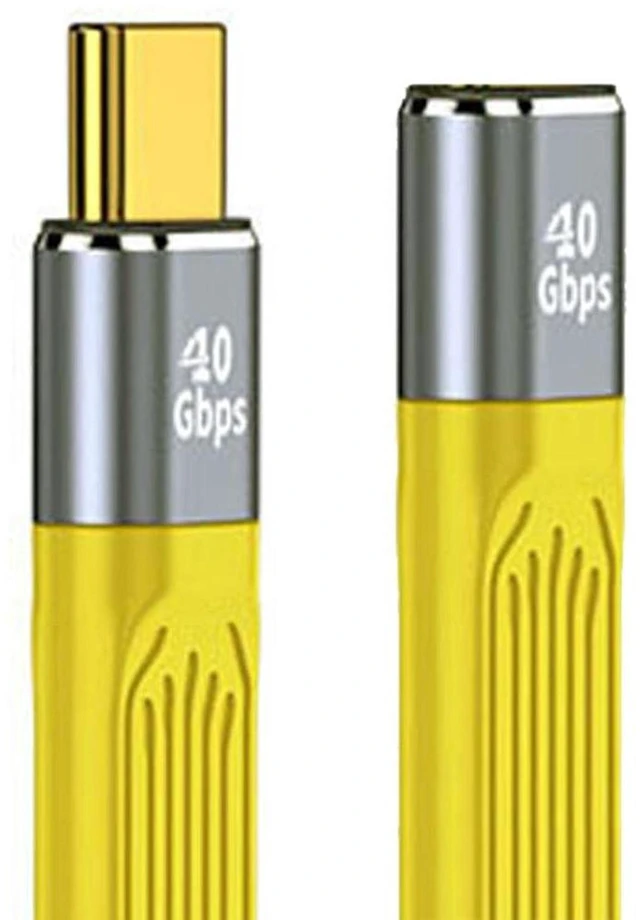 Main image of AJMRTC Yellow USB4.0 Extension Cable, Slim Flat Male to Female 40Gbps Cord, 100W PD Charging, Supports 8K@60Hz Video, Backward Compatible with Thunderbolt 3/4 for Laptop, Dock, External SSD