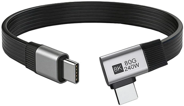 Main image of AJMRTC USB5.0 80Gbps Flat Slim FPC Male to Male Extension Cable 20cm, 90 Degree Right Angled, 240W PD, 16K 8K@60Hz 5K Video, Backward Compatible with 40Gbps USB4.0 Thunderbolt3/4/5