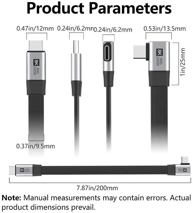 Alt view image 7 of 7 - AJMRTC USB5.0 80Gbps Flat Slim FPC Male to Male Extension Cable 20cm, 90 Degree Right Angled, 240W PD, 16K 8K@60Hz 5K Video, Backward Compatible with 40Gbps USB4.0 Thunderbolt3/4/5