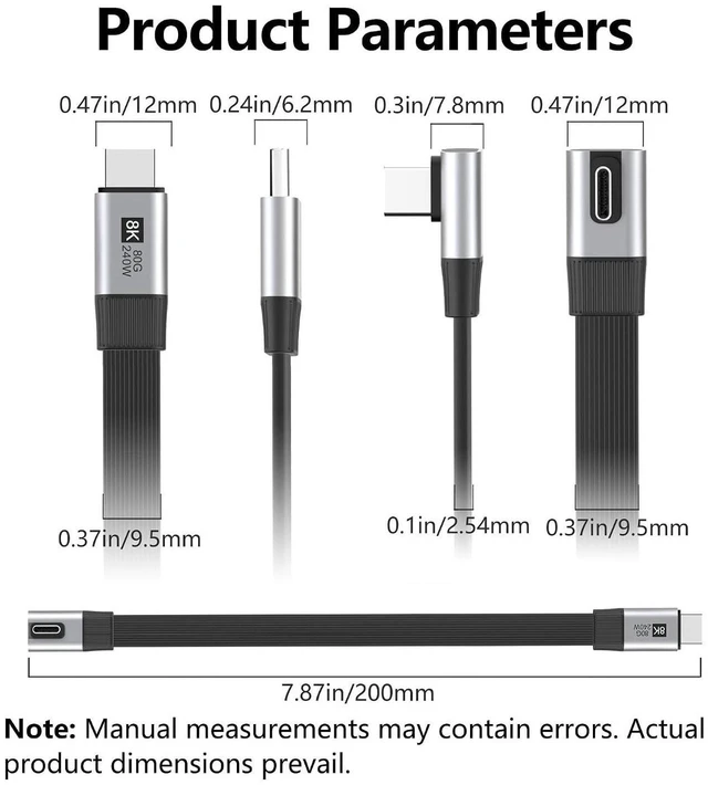 Alt view image 2 of 7 - AJMRTC USB5.0 80Gbps Flat Slim FPC Male to Male Extension Cable 20cm, Low Profile 90 Degree Angled, 240W PD, 16K 8K@60Hz 5K Video, Backward Compatible with 40Gbps USB4.0 Thunderbolt3/4/5