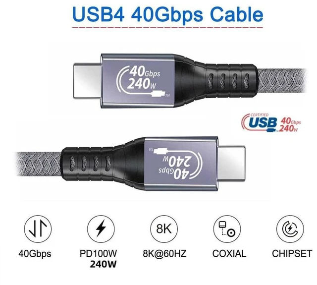 Alt view image 4 of 7 - AJMRTC USB-IF Certified USB4 Cable, 40Gbps High Speed USB-C Cord, 240W PD3.1 Fast Charging, Backward 100W PD, Supports 8K@60Hz & 5K Video, Compatible with Thunderbolt 3/4 for Laptop, Dock, External