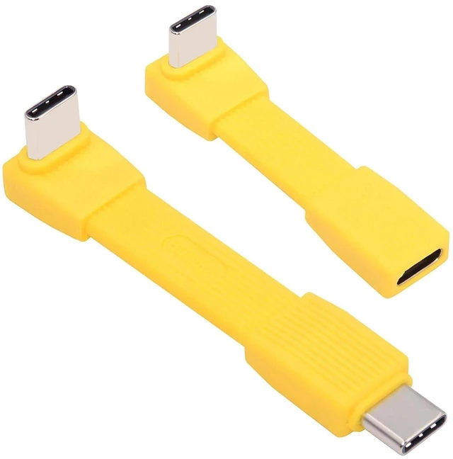 Main image of AJMRTC 2Pcs/Set Yellow USB5.0 Flat Slim FPC Extension Cables, 90 Degree Up Angled Male to Male & Male to Female, 80Gbps 240W PD, Supports 16K 8K@60Hz 5K Video, Backward Compatible with 40Gbps USB4.0