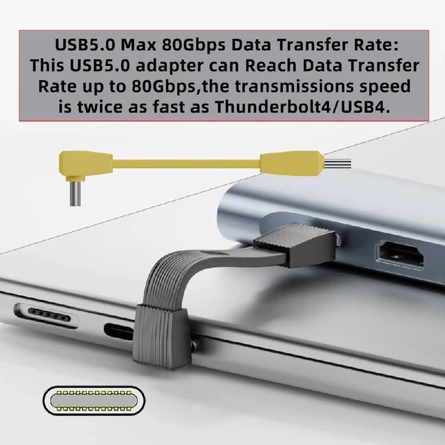 Alt view image 3 of 7 - AJMRTC 2Pcs/Set Yellow USB5.0 Flat Slim FPC Extension Cables, 90 Degree Up Angled Male to Male & Male to Female, 80Gbps 240W PD, Supports 16K 8K@60Hz 5K Video, Backward Compatible with 40Gbps USB4.0