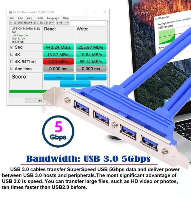 Alt view image 6 of 7 - AJMRTC 4-Port USB 3.0 Female Panel Mount Internal Expansion Cable, USB3.0 20Pin Motherboard Header Baffle Cord with PCI Slot Bracket, 50cm Desktop PC Rear Chassis USB Port Extender for DIY Computer